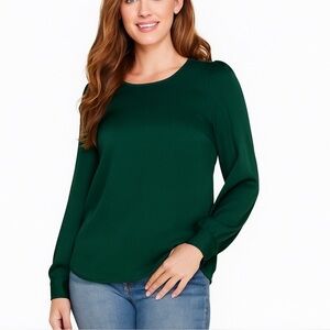 Adrianna Papell Emerald Green Long Sleeve Blouse Size S